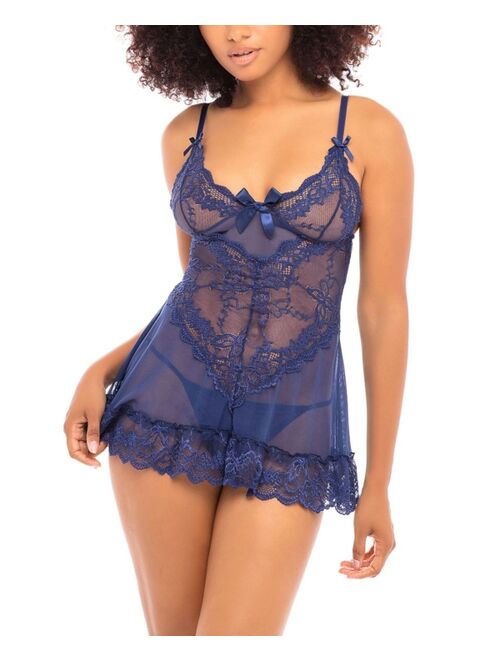 Oh La La Cheri Women's Sheer Cup Lacey Baby Doll with G-String 2pc Lingerie Set