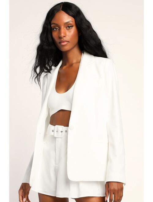 Lulus Suit and Score Ivory Double-Breasted Blazer Top