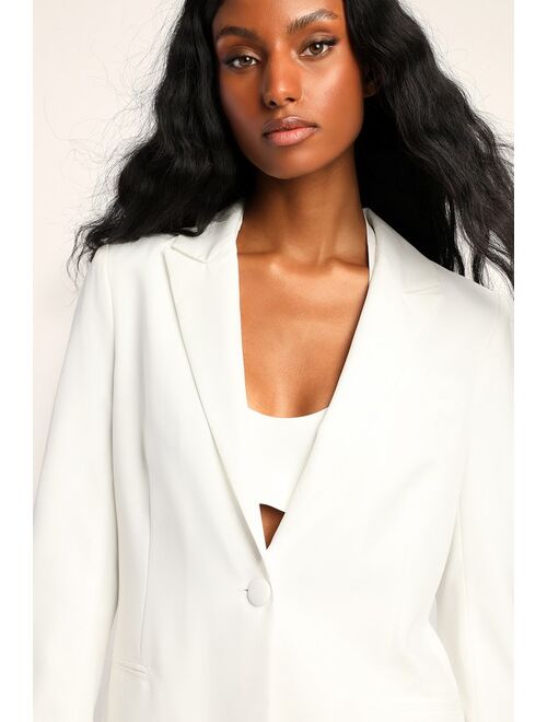 Lulus Suit and Score Ivory Double-Breasted Blazer Top