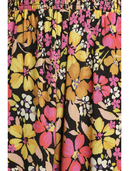 Lulus Summer Blossoms Black Multi Floral Print Tie-Strap Romper