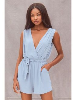 Sweeten the Day Dusty Blue Surplice Sleeveless Romper
