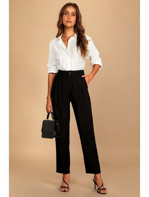 Lulus Strictly Business Black High Waisted Trouser Pants