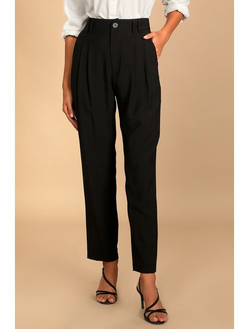Lulus Strictly Business Black High Waisted Trouser Pants