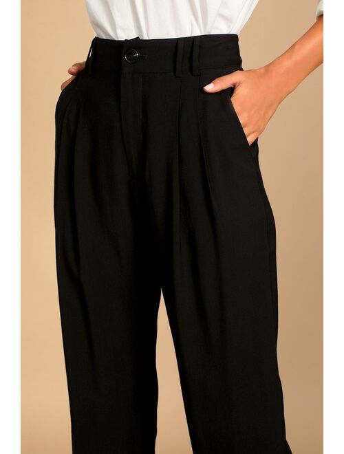 Lulus Strictly Business Black High Waisted Trouser Pants