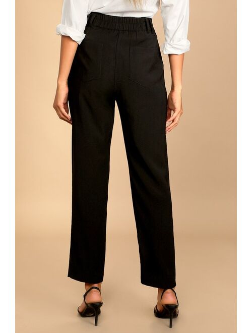 Lulus Strictly Business Black High Waisted Trouser Pants