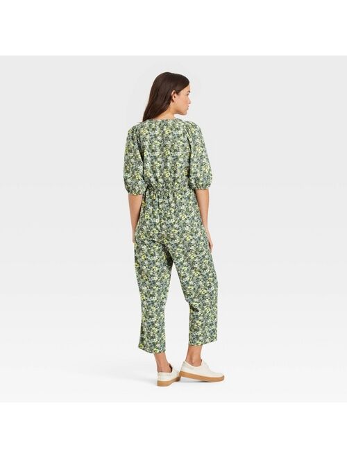 Women's Puff 3/4 Sleeve Jumpsuit - Universal Thread™ Green Floral