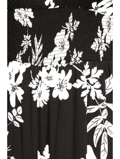 Lulus Night and Day Black Floral Print Short Sleeve Wide Leg Jumpsuit