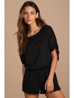 Always Lounging Black Tie-Sleeve Romper
