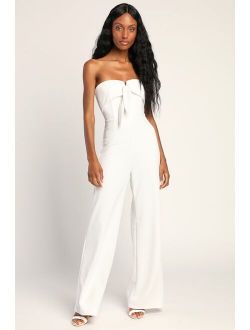 Ready to Impress White Strapless Tie-Front Wide-Leg Jumpsuit