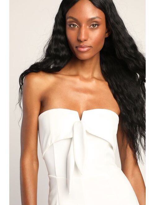 Lulus Ready to Impress White Strapless Tie-Front Wide-Leg Jumpsuit