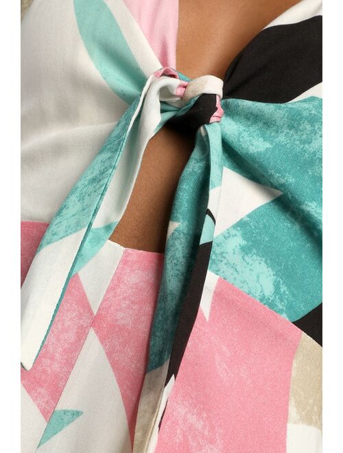 Lulus Color Me Cute White Print Tie-Front Flutter Sleeve Romper