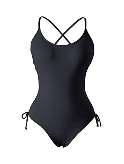 Beautikini High Cut Tie Side One Piece Swimsuit, High Neck One Piece Swimsuit Tummy Control U Neck Bathing Suits for Women