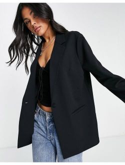 jersey recycled slouchy suit blazer in black