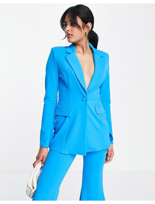ASOS DESIGN jersey suit split sleeve tux blazer in electric blue