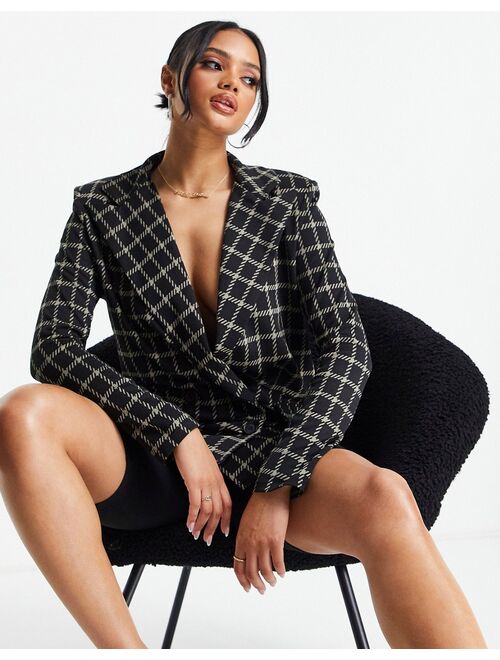ASOS DESIGN jersey double breasted dad blazer in grid check