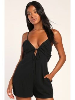 Soaking Up the Summertime Black Tie-Back Skort Romper