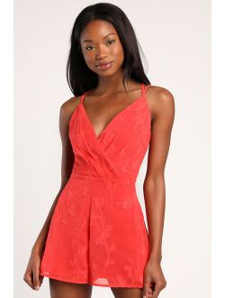 Rush to Romance Coral Burnout Floral Sleeveless Romper