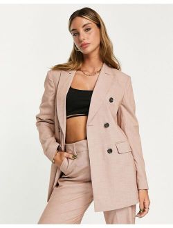 double breasted crosshatch suit blazer in tan