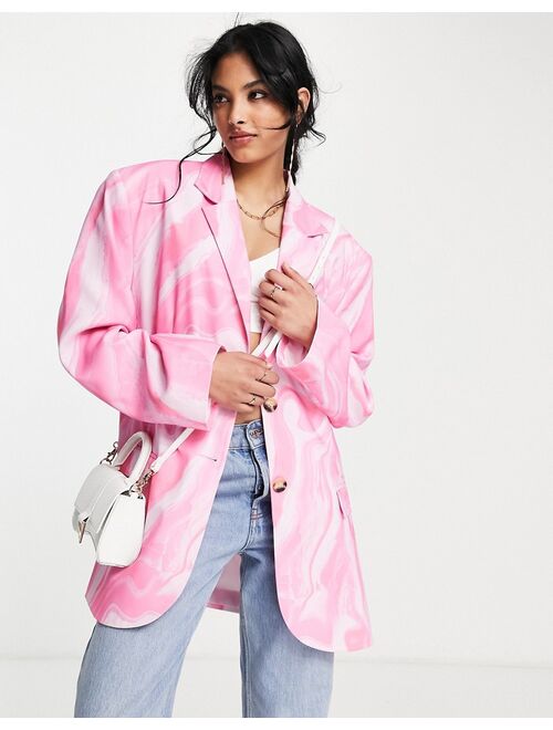 ASOS DESIGN oversized grandad blazer in pink swirl print