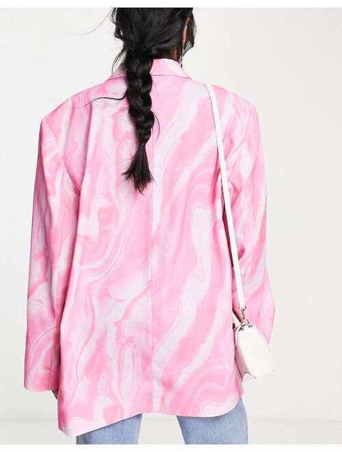 ASOS DESIGN oversized grandad blazer in pink swirl print