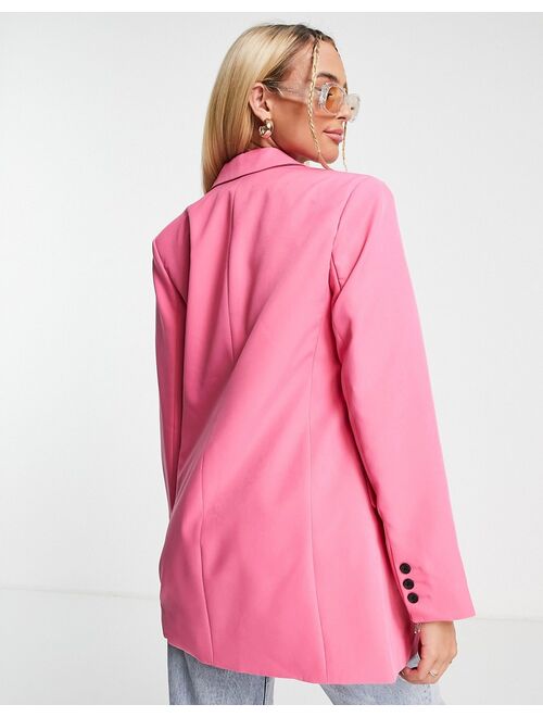 Stradivarius double breasted dad blazer in hot pink
