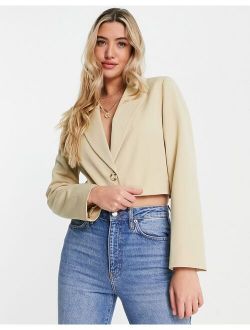 cropped one button blazer in camel