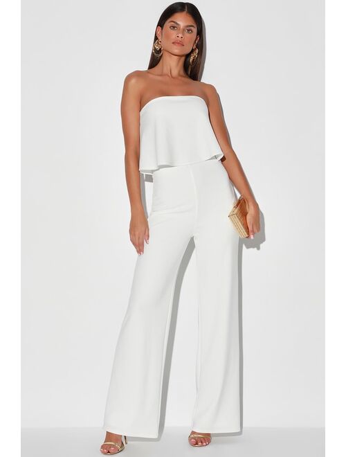 Lulus What Lovers Do White Strapless Wide-Leg Jumpsuit