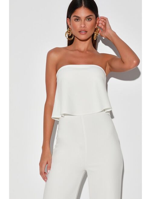 Lulus What Lovers Do White Strapless Wide-Leg Jumpsuit