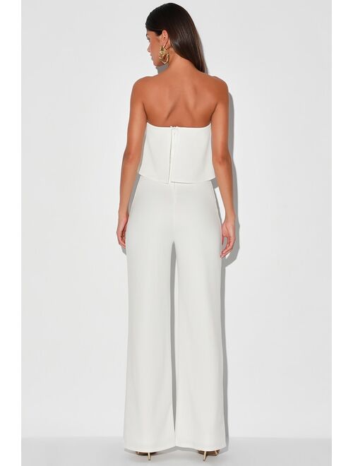 Lulus What Lovers Do White Strapless Wide-Leg Jumpsuit