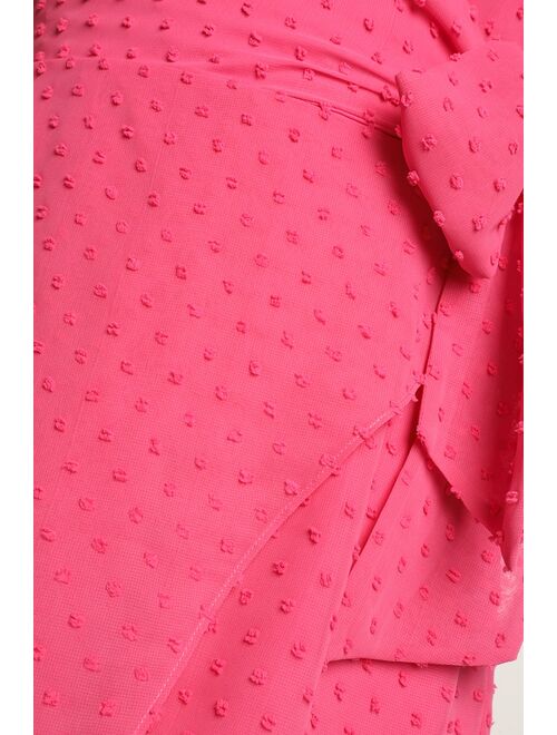 Lulus Love for Always Pink Swiss Dot Flutter Sleeve Side-Tie Romper
