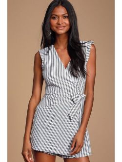 Amherst Black and White Striped Wrap Skort Romper