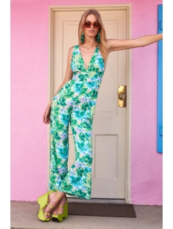 Jump into Blossom Green Floral Print Wide Leg Jumpsuit