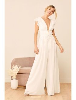 Our Love Song White Ruffled Wide-Leg Jumpsuit