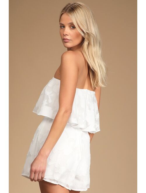 Lulus Have Some Sun White Floral Burnout Strapless Romper
