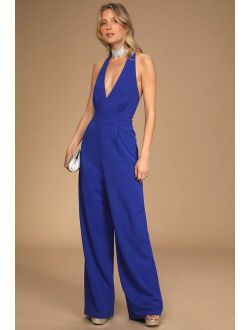 Diva Moment Royal Blue Halter Wide-Leg Jumpsuit