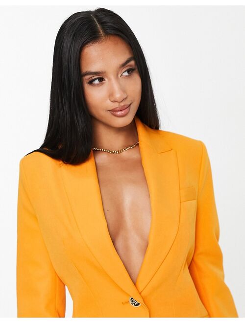 River Island Petite structured double breasted blazer in orange - part of a set