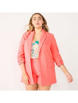 Plus Size Nine West Ruched Sleeve Open Front Blazer