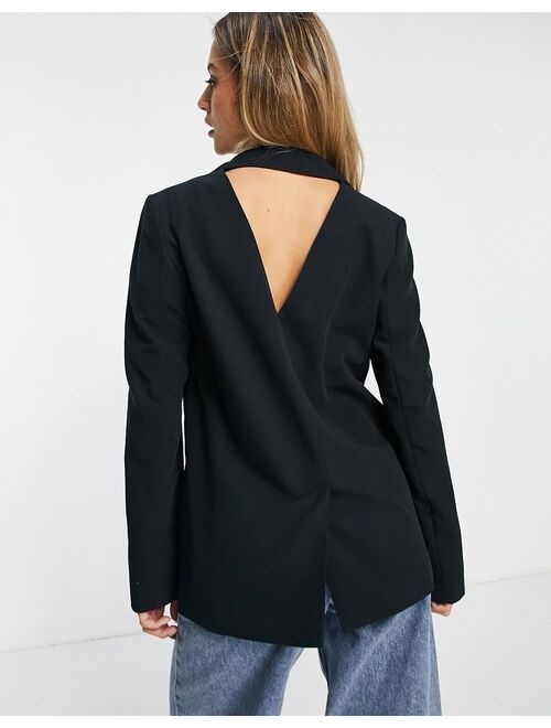 Miss Selfridge cut out back blazer in black