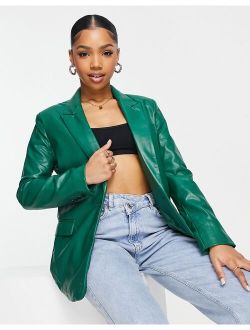 faux leather blazer in green