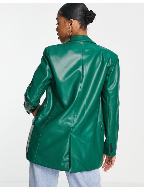 Stradivarius faux leather blazer in green