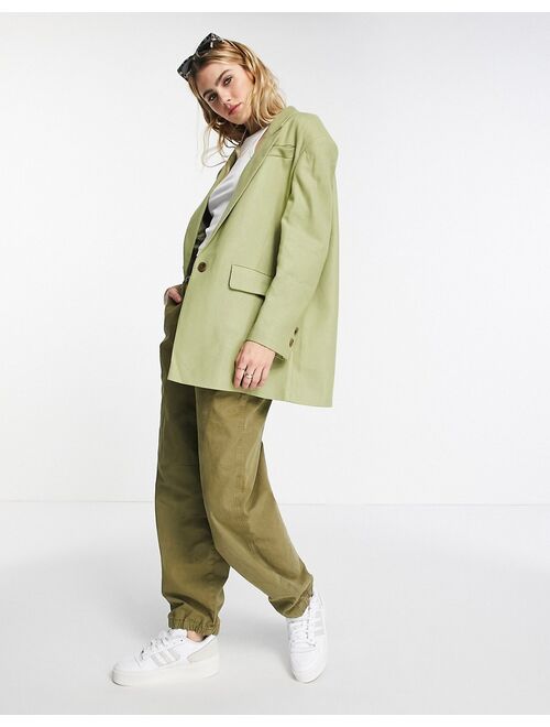 Topshop relaxed oversized single breasted blazer in sage