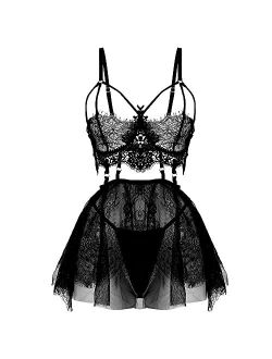 SPORCLO Plus Size Lingerie for Women Lace Black Babydoll Sexy Mesh High Waisted Nightdress Strappy Exotic Sleepwear