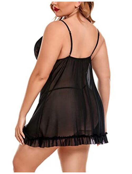 Avidlove Babydoll Lingerie for Women Lace Front Closure Lingerie V Neck Nightwear Sexy Chemise Nightie