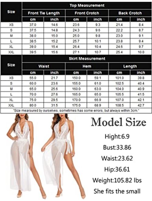 Avidlove Lingerie for Women Sexy Nightgowns Deep V Lace Bodysuit Mosaic Lace Teddy Mesh Skirt