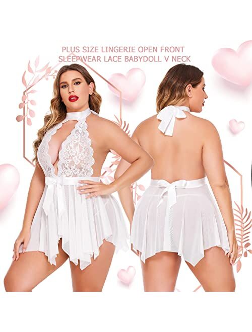 Avidlove Plus Size Babydoll for Women High Waist Teddy Chemise Floral Lace Lingerie
