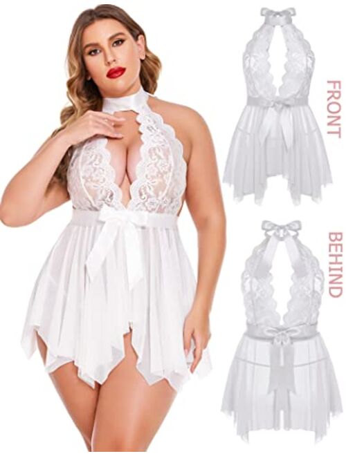 Avidlove Plus Size Babydoll for Women High Waist Teddy Chemise Floral Lace Lingerie