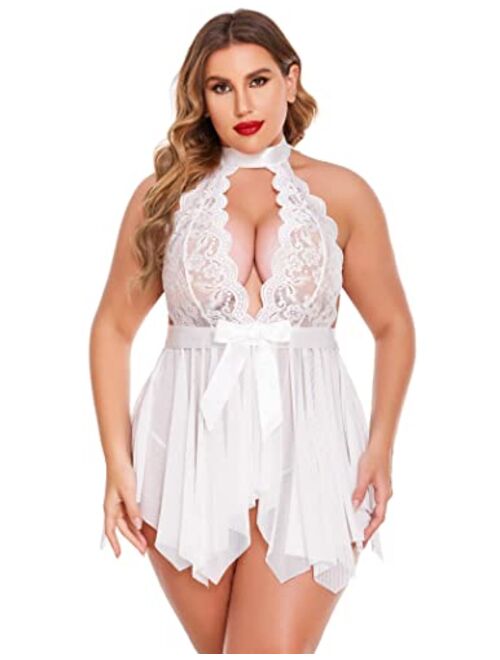 Avidlove Plus Size Babydoll for Women High Waist Teddy Chemise Floral Lace Lingerie