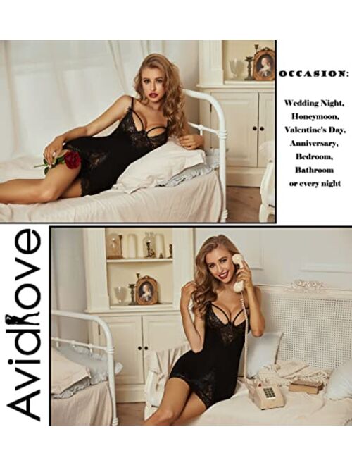 Avidlove Women Chemises Lingerie Lace Babydoll Sleepwear Sexy Full Slips Mini Dress