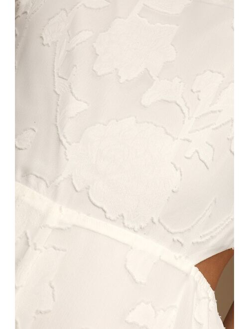 Lulus Romantic Desire Ivory Floral Burnout Tie-Back Jumpsuit