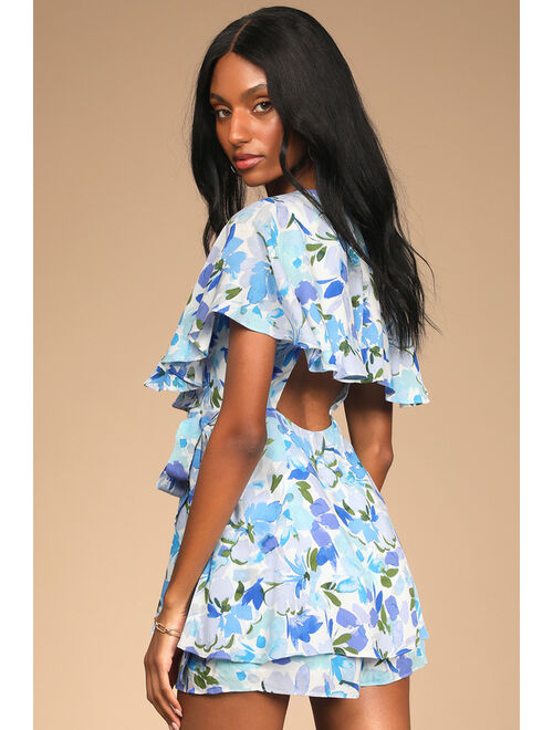 Lulus Prime Inspiration Ivory Multi Floral Print Cutout Skort Romper